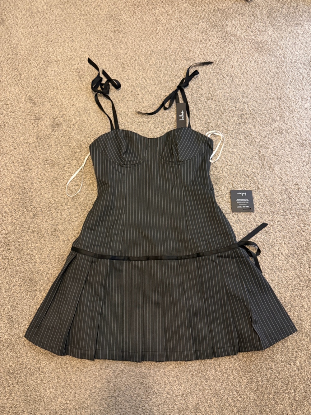 Lulu's Black Pinstripe Tie-Shoulder Corset Camisole